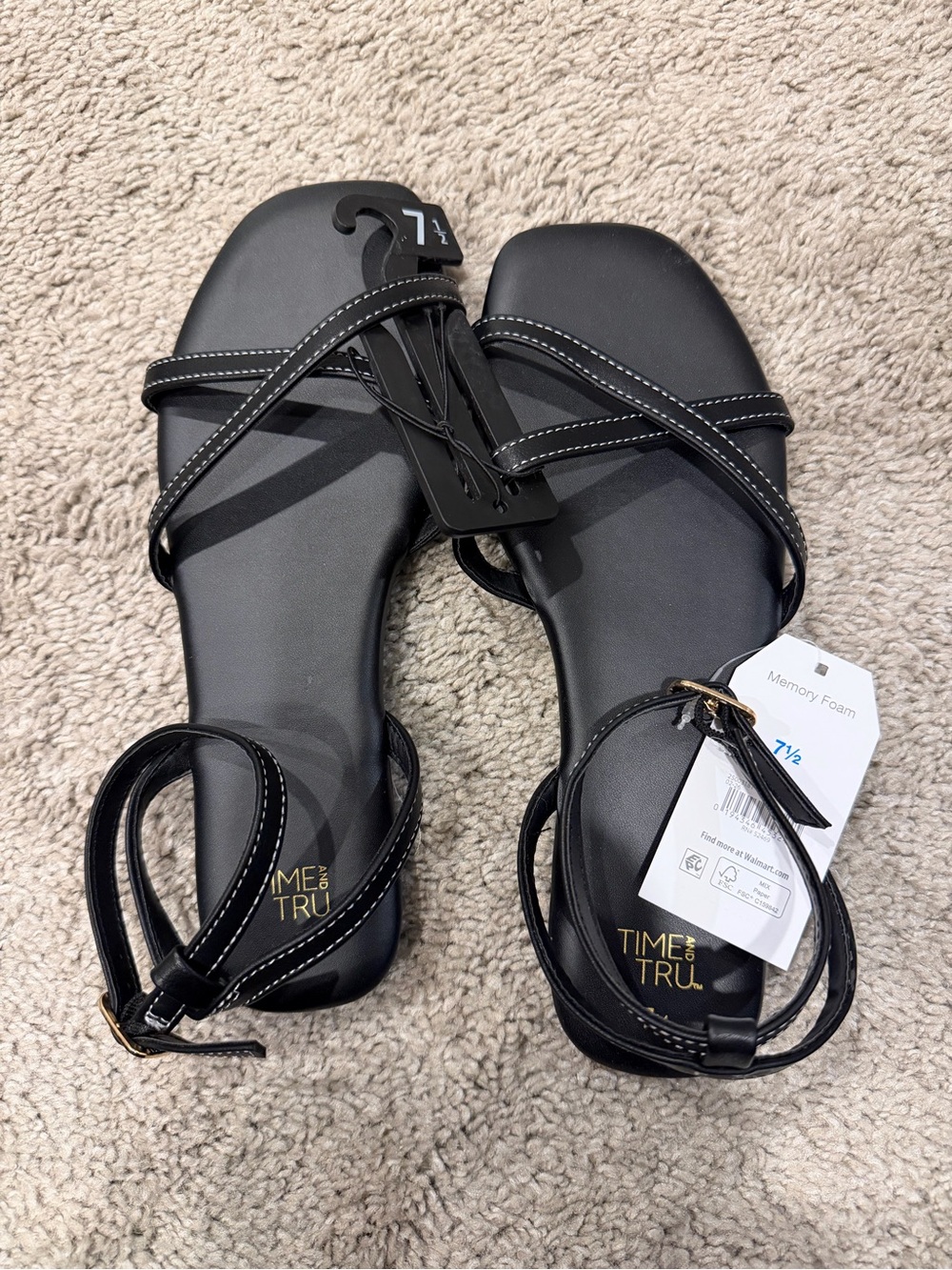 Time and Tru Black Strappy Ankle Strap Sandals